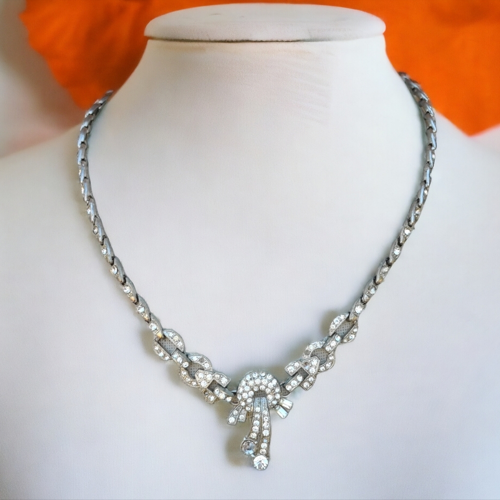 Vintage 1930s art deco pot metal paste stone necklace